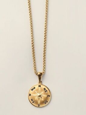 Stainless Steel Gold Compass Star Pendant Necklace - Unisex Jewelry